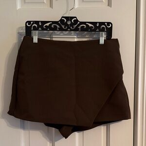Women's Brown Wrap Skort - Classic Casual Shorts